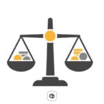 Balança com moedas, representando equilíbrio financeiro e pagamento de precatórios.