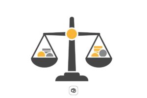 Balança com moedas, representando equilíbrio financeiro e pagamento de precatórios.
